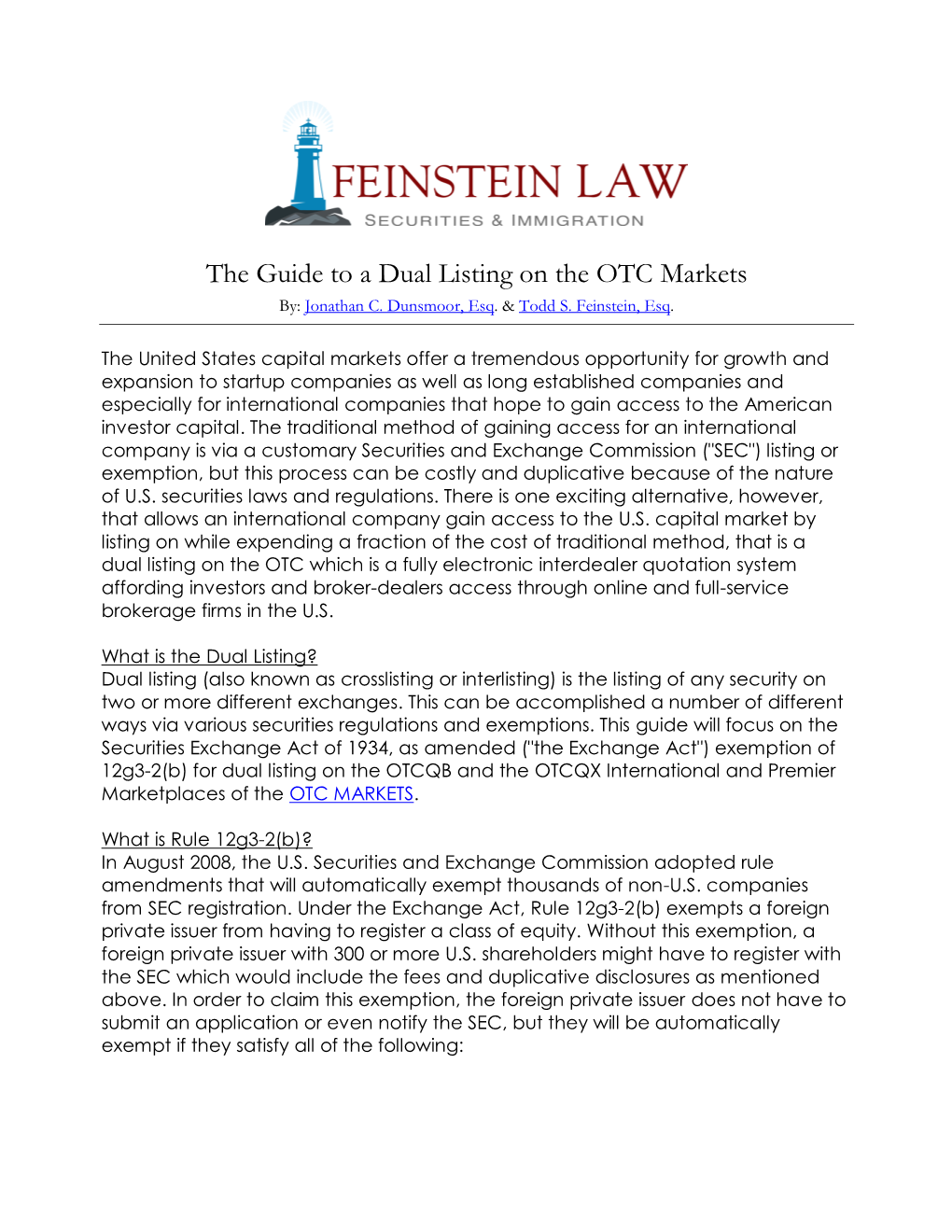 The Guide to a Dual Listing on the OTC Markets