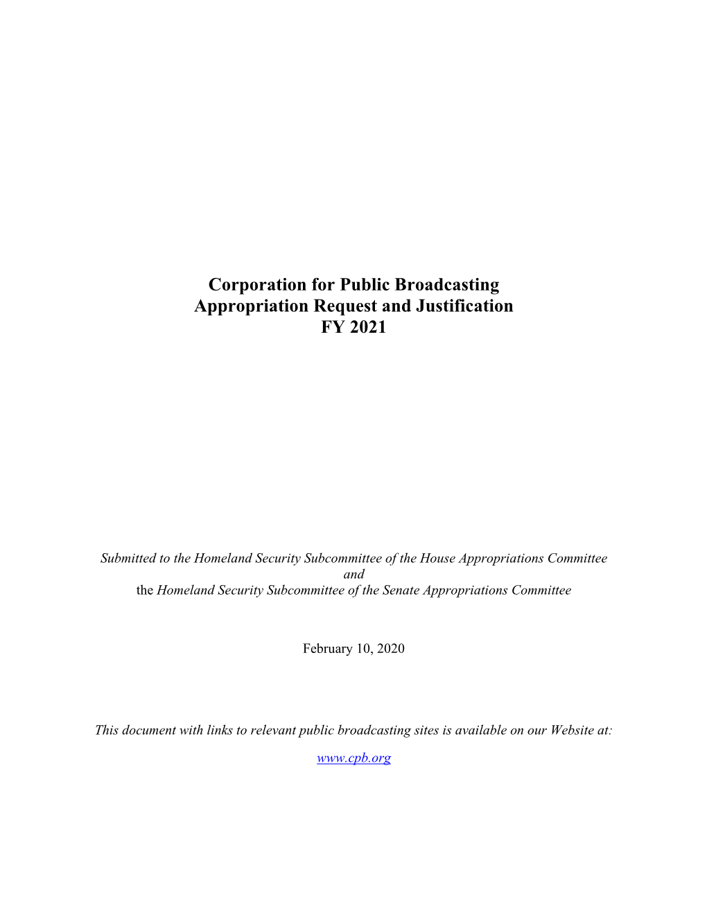 Corporation for Public Broadcasting Homeland Security Budget