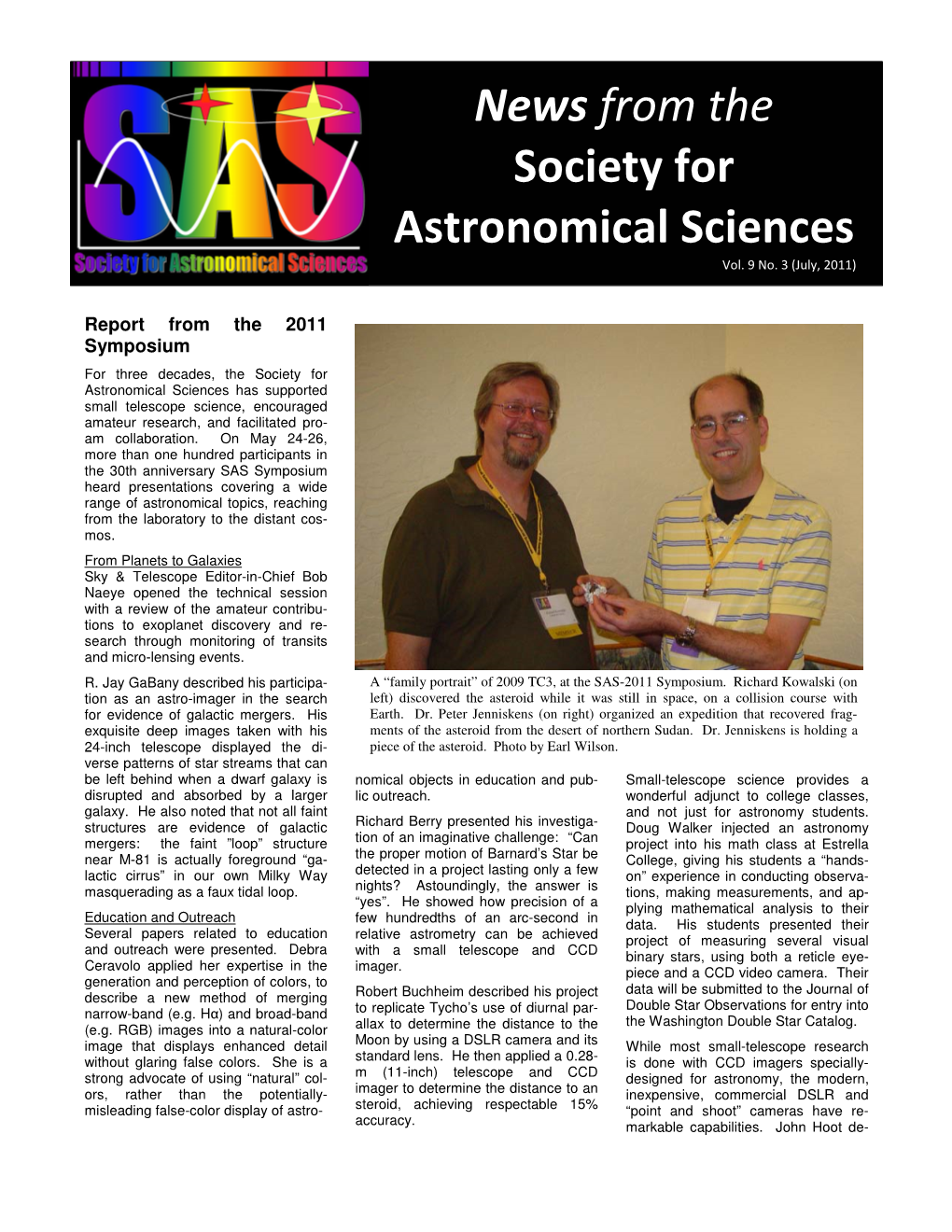 News from the Society for Astronomical Sciences