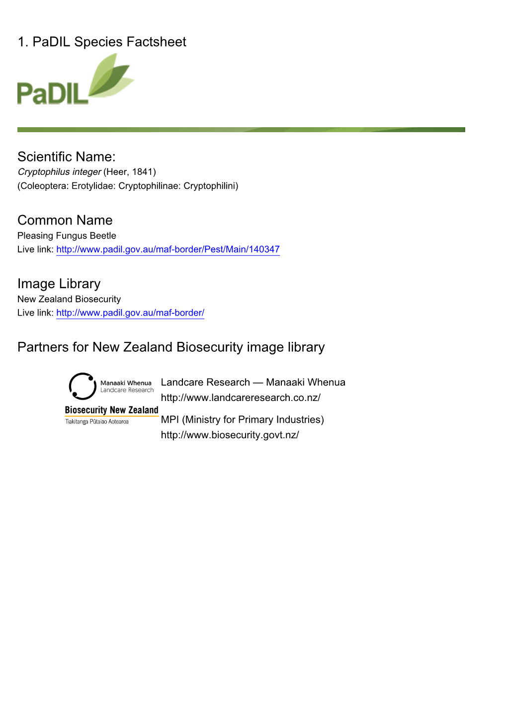 Common Name Image Library Partners for New Zealand