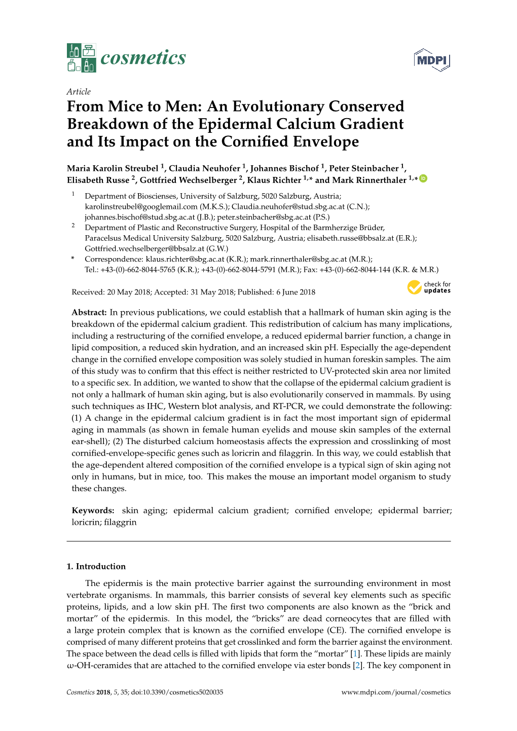From Mice to Men: an Evolutionary Conserved Breakdown of the Epidermal Calcium Gradient and Its Impact on the Corniﬁed Envelope