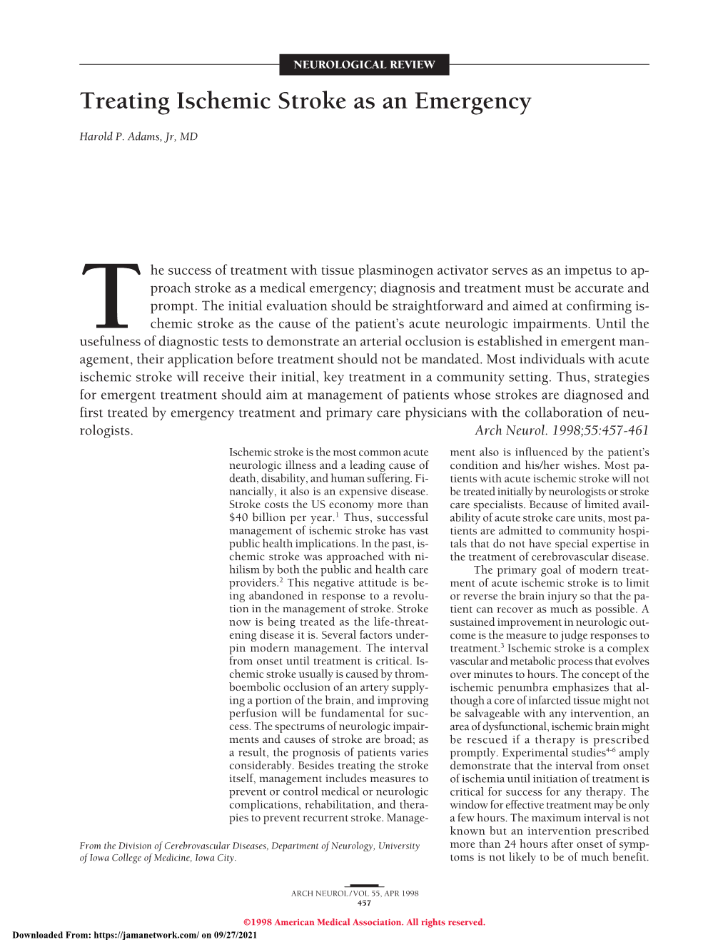 Treating Ischemic Stroke As an Emergency