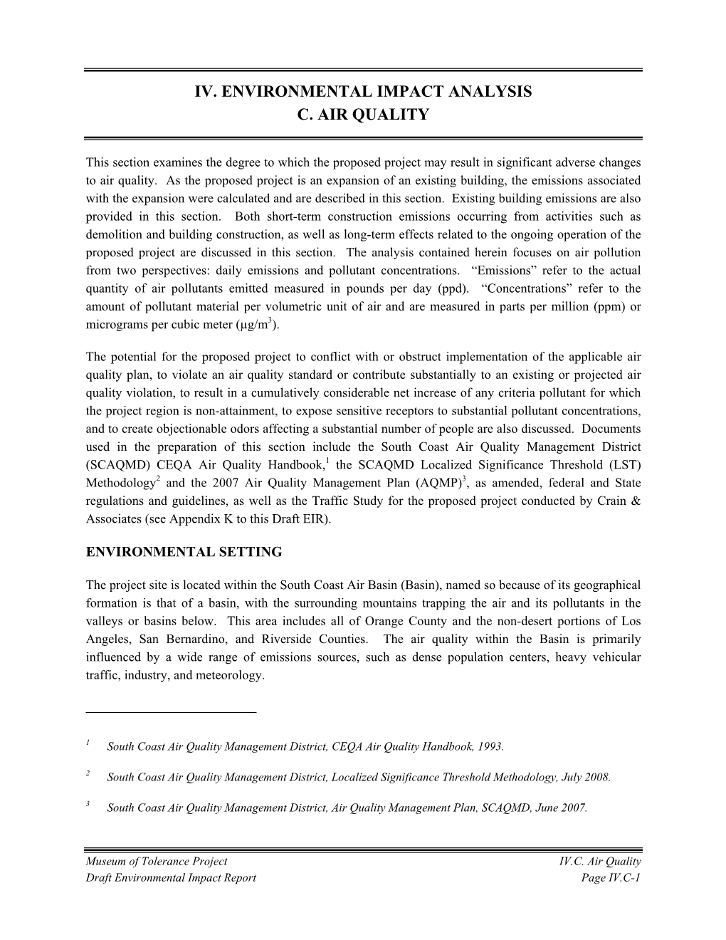 Iv. Environmental Impact Analysis C. Air Quality