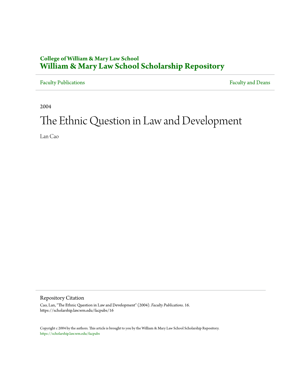 The Ethnic Question in Law and Development