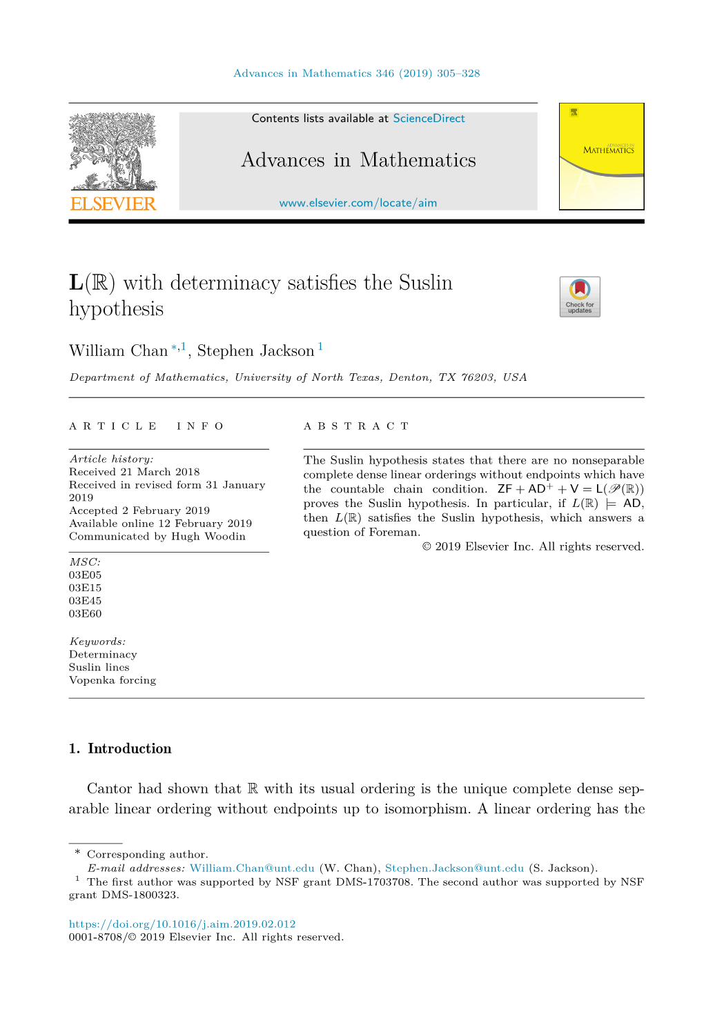 L(ℝ) with Determinacy Satisfies the Suslin Hypothesis