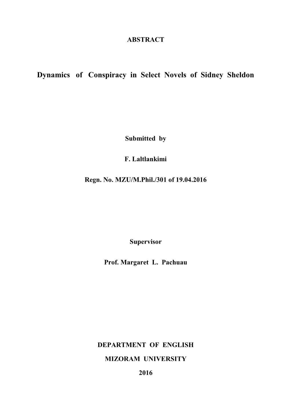 Dynamics of Conspiracy in Select Novels of Sidney Sheldon