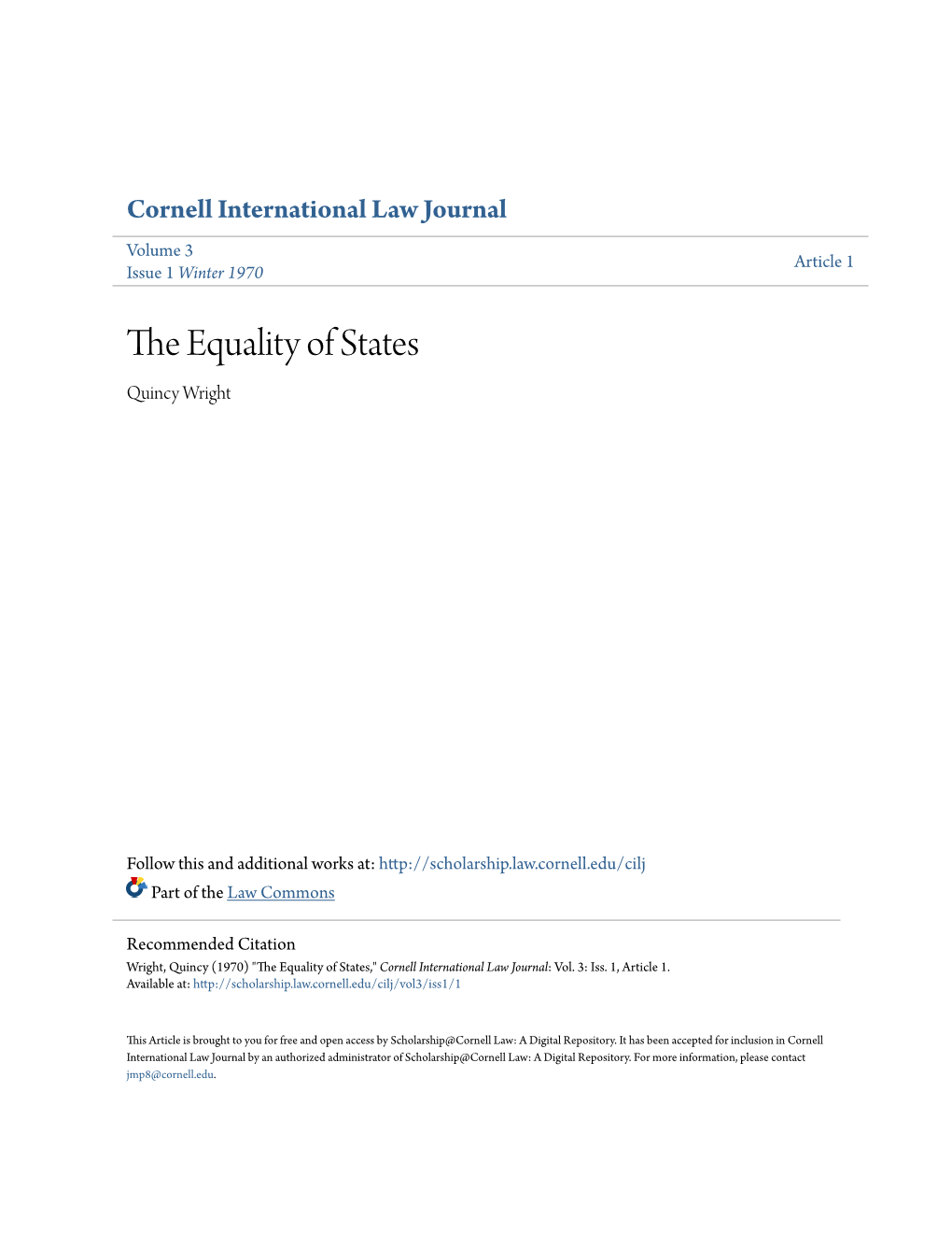 The Equality of States