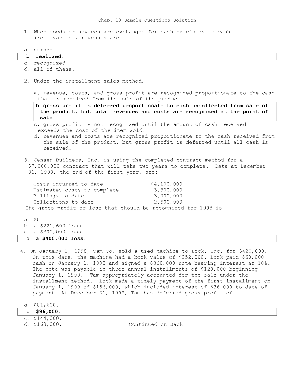 Chap. 19 Sample Questions Solution