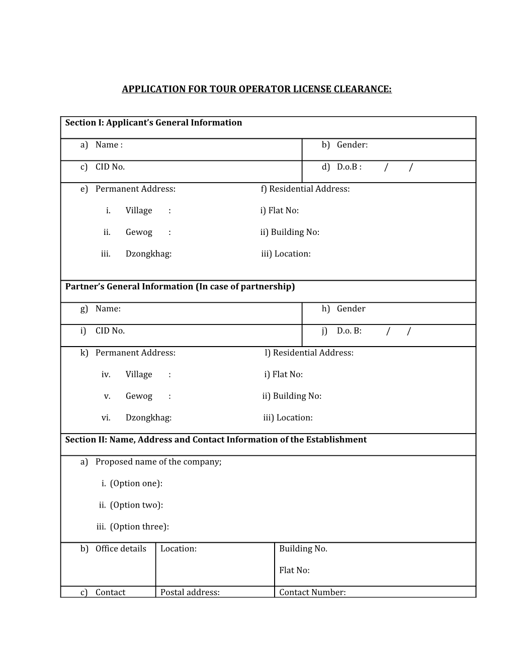 Application for Tour Operator License Clearance