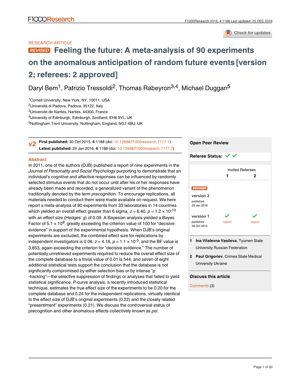 Feeling the Future: a Meta-Analysis of 90 Experiments on The