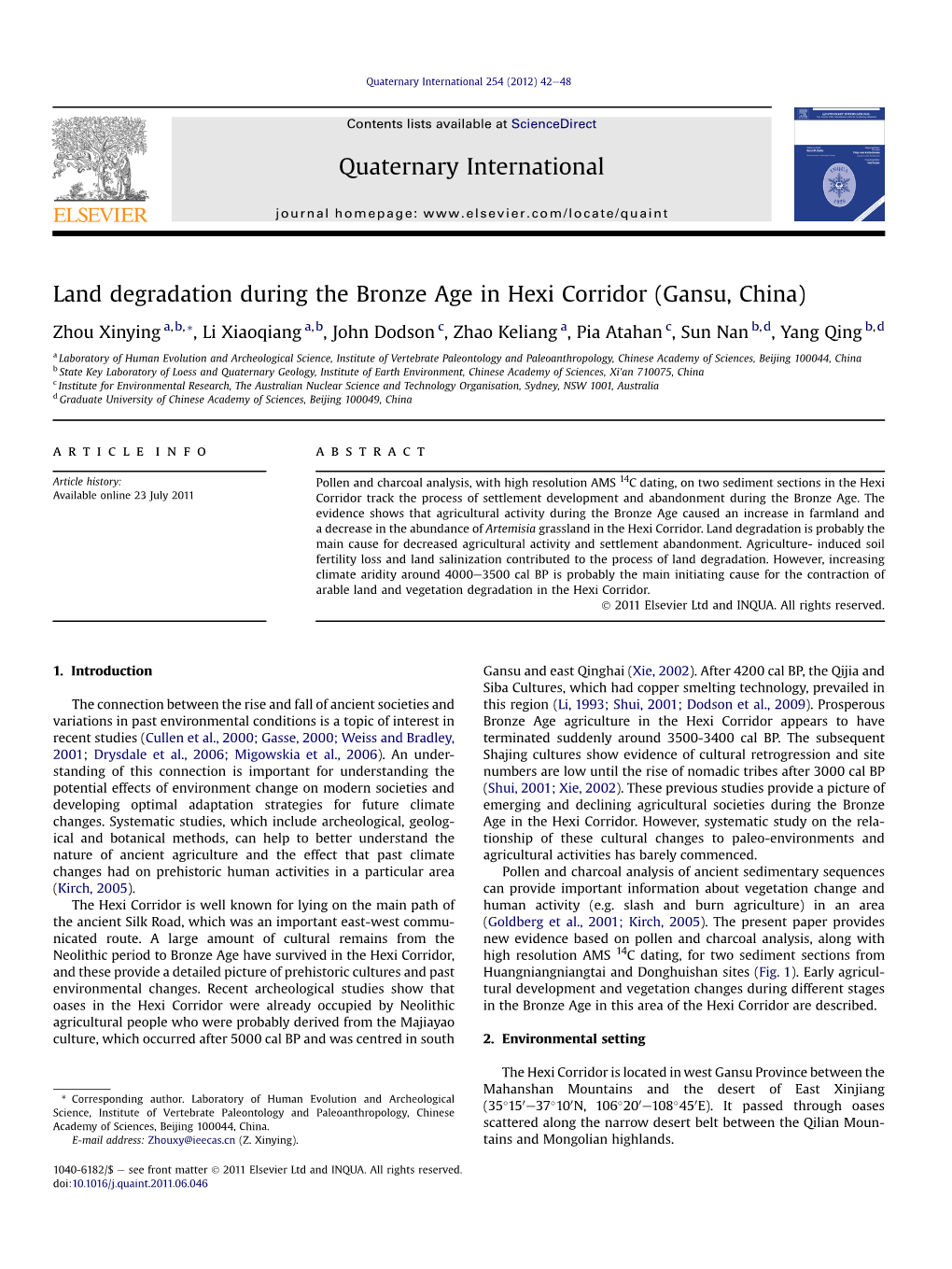 Land Degradation During the Bronze Age in Hexi Corridor (Gansu, China)