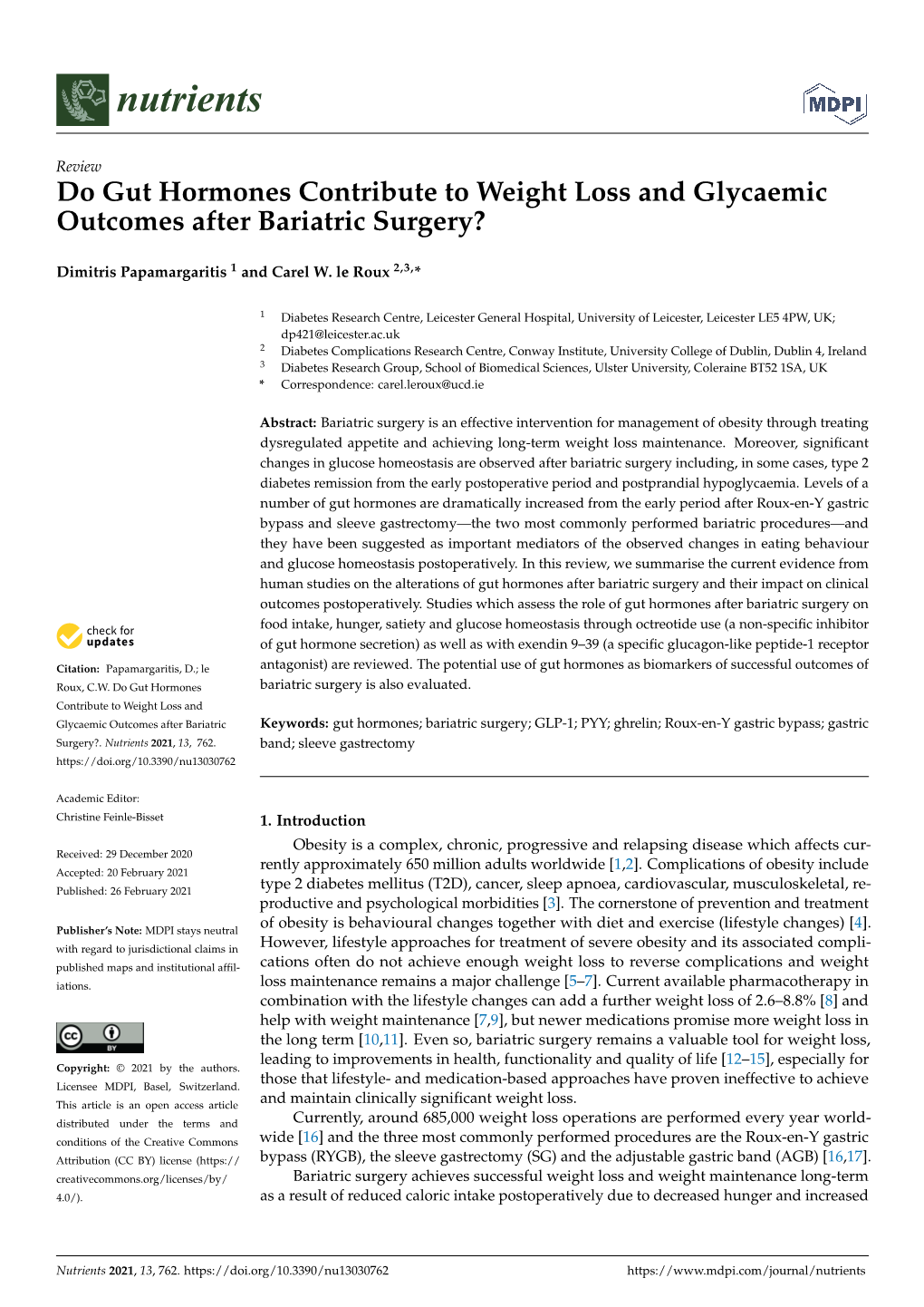 Do Gut Hormones Contribute to Weight Loss and Glycaemic Outcomes After Bariatric Surgery?