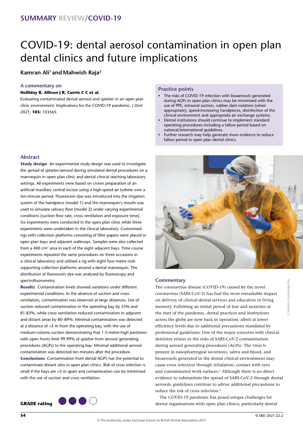 COVID-19: Dental Aerosol Contamination in Open Plan Dental Clinics and Future Implications