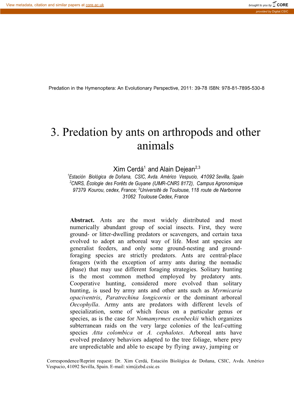 3. Predation by Ants on Arthropods and Other Animals