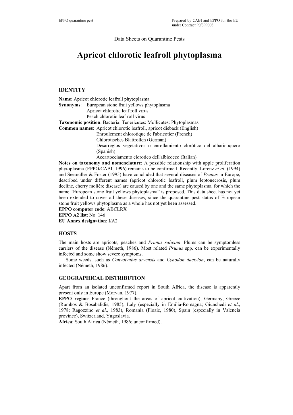 Apricot Chlorotic Leafroll Phytoplasma