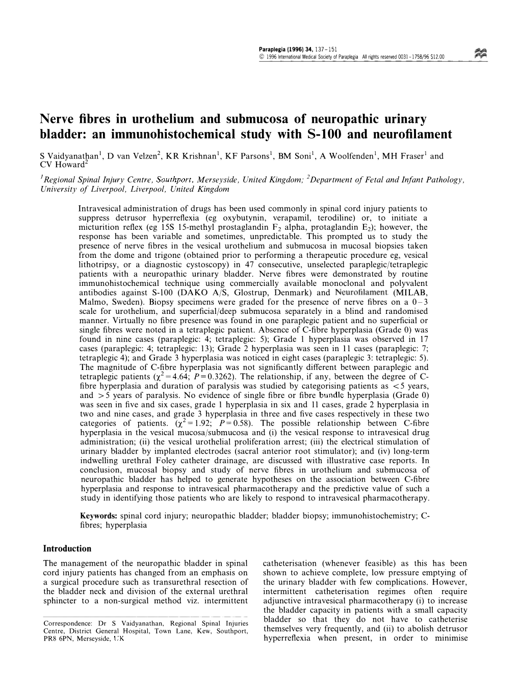 Nerve Fibres in Urothelium and Submucosa of Neuropathic Urinary Bladder