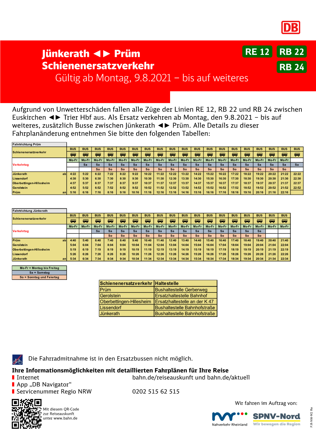 Jünkerath Prüm Schienenersatzverkehr Gültig Ab