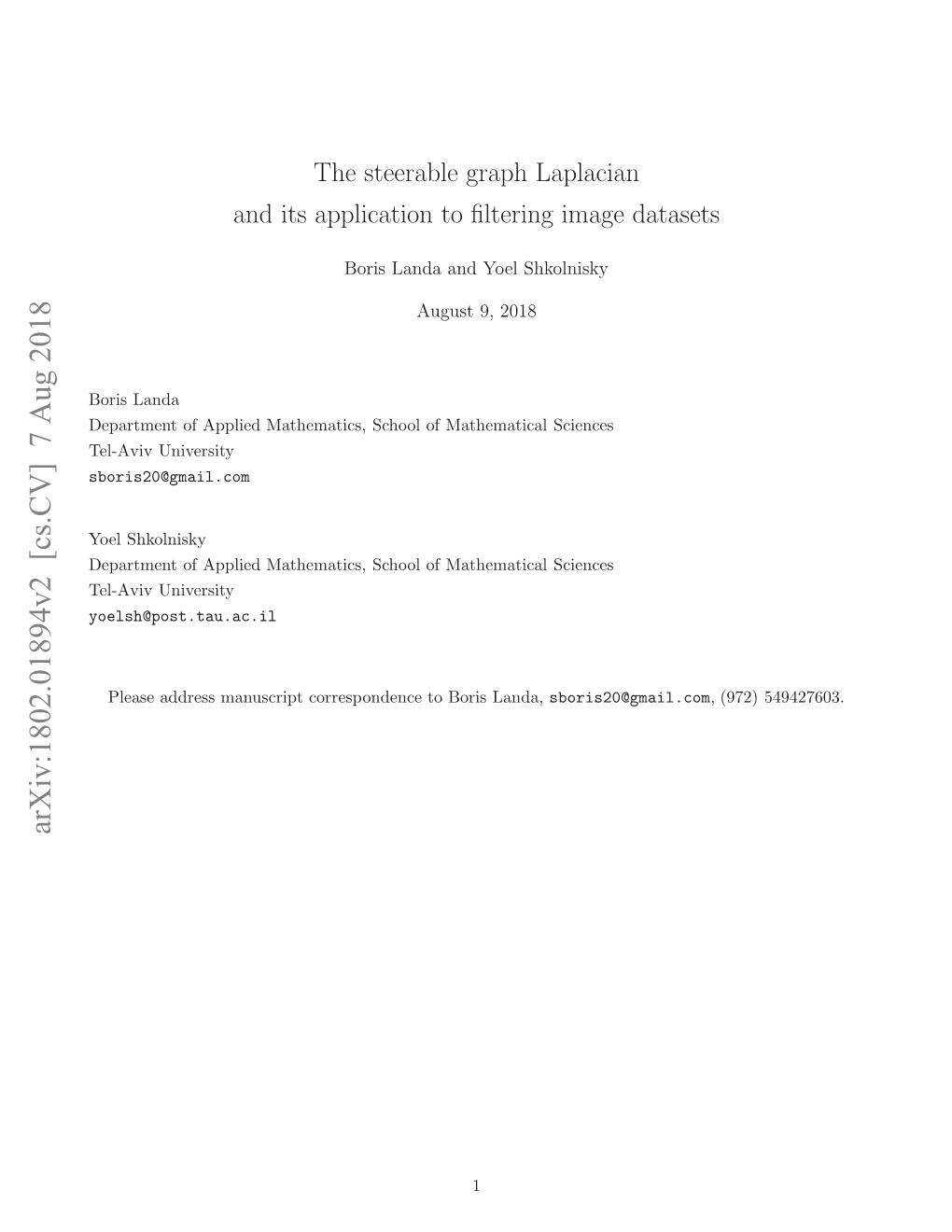 The Steerable Graph Laplacian and Its Application to Filtering Image Data-Sets