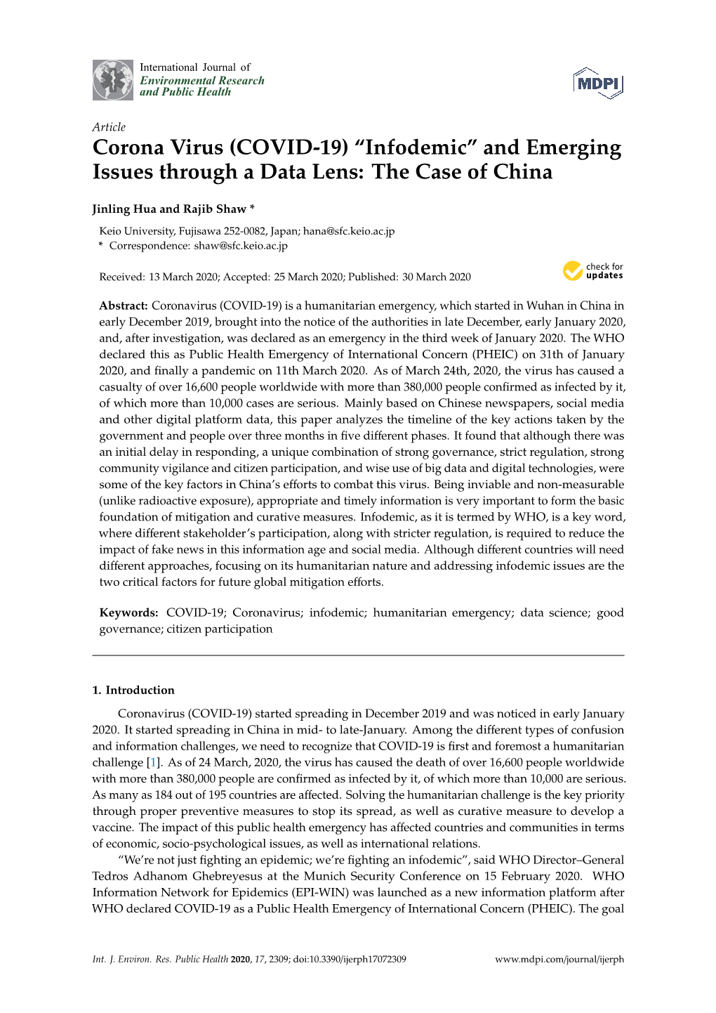 (COVID-19) “Infodemic” and Emerging Issues Through a Data Lens: the Case of China