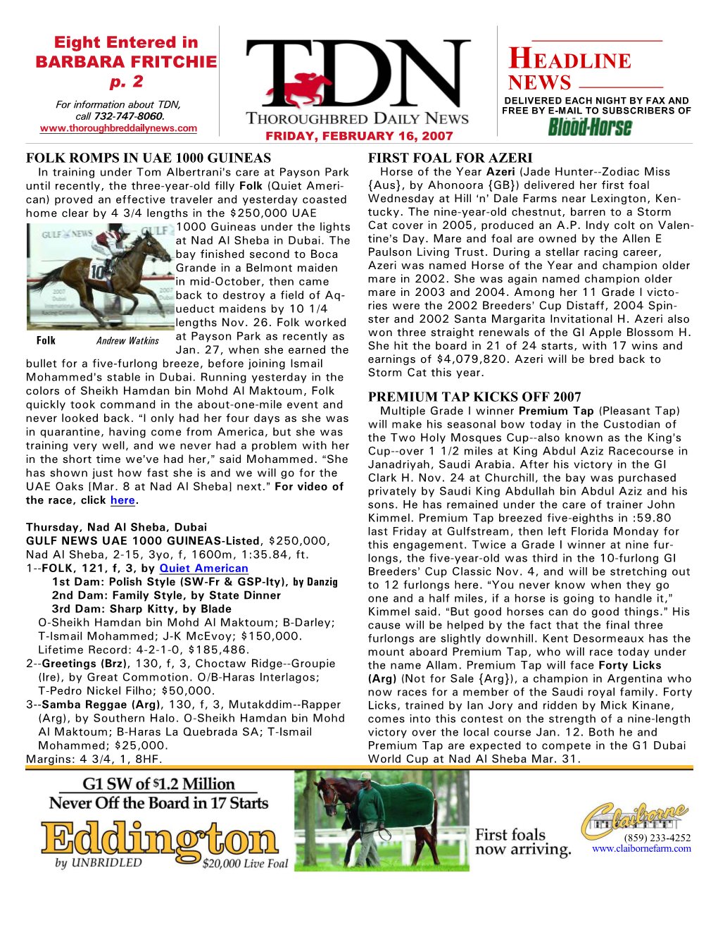 HEADLINE NEWS • 2/16/07 • PAGE 2 of 2