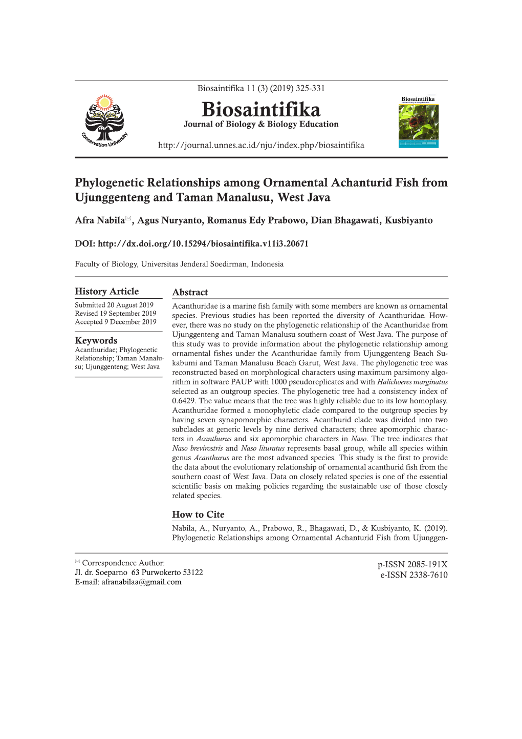 Biosaintifika 11 (3) (2019) 325-331 Biosaintifika Journal of Biology & Biology Education