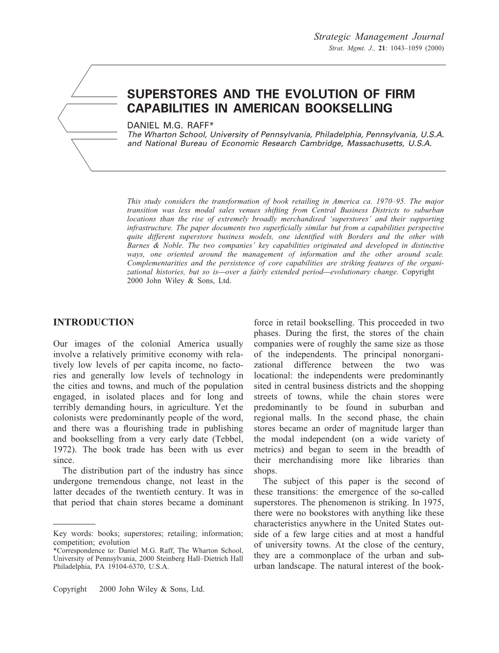 Superstores and the Evolution of Firm Capabilities in American Bookselling Daniel M.G