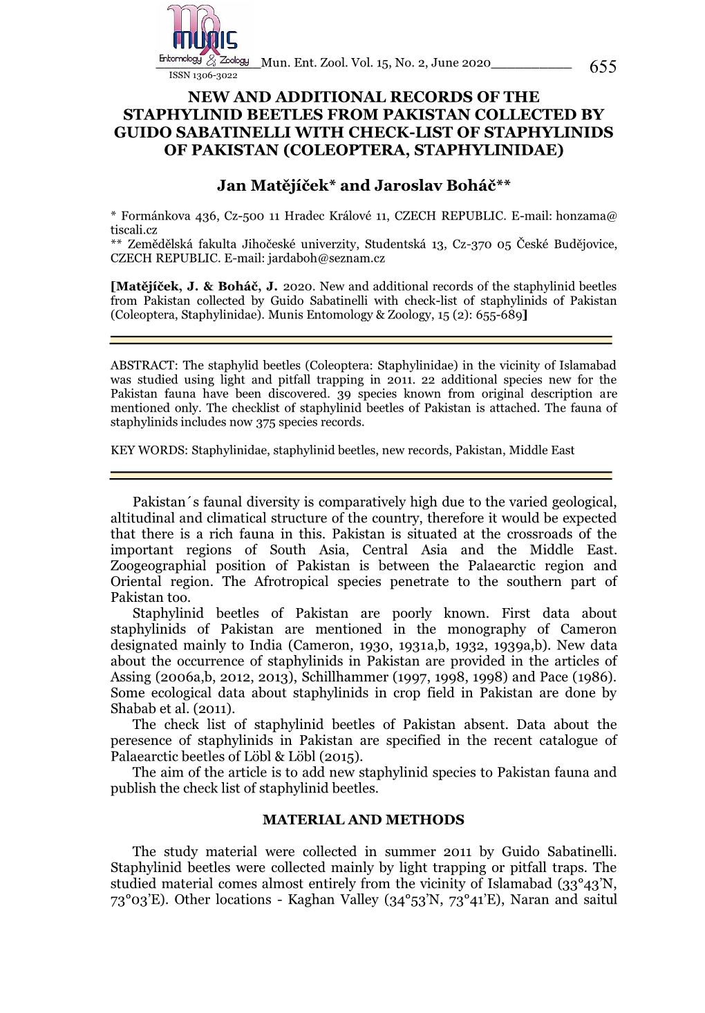 Check-List of Staphylinidae of Pakistan