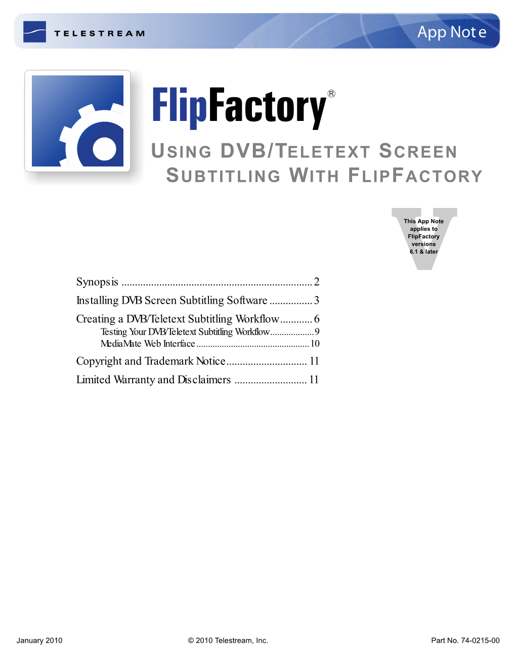 Using DVB/Teletext Screen Subtitling with Flipfactory App Note