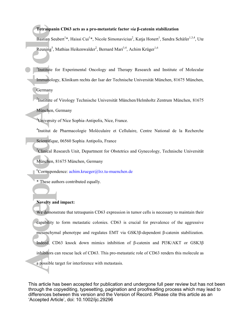 Tetraspanin CD63 Acts As a Prometastatic Factor Via Catenin