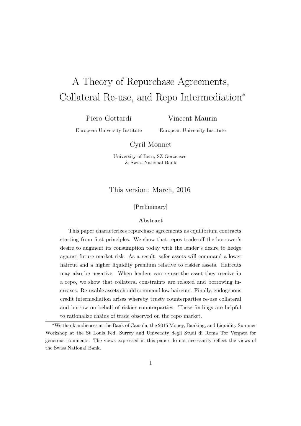 A Theory of Repurchase Agreements, Collateral
