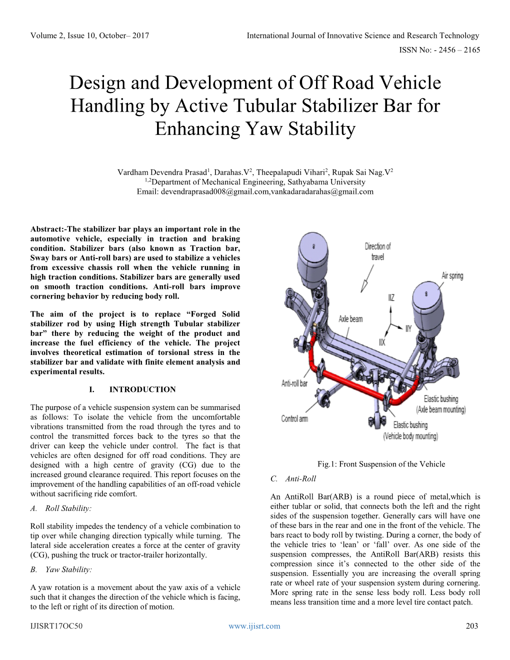 Design and Development of Off Road Vehicle Handling by Active Tubular Stabilizer Bar for Enhancing Yaw Stability