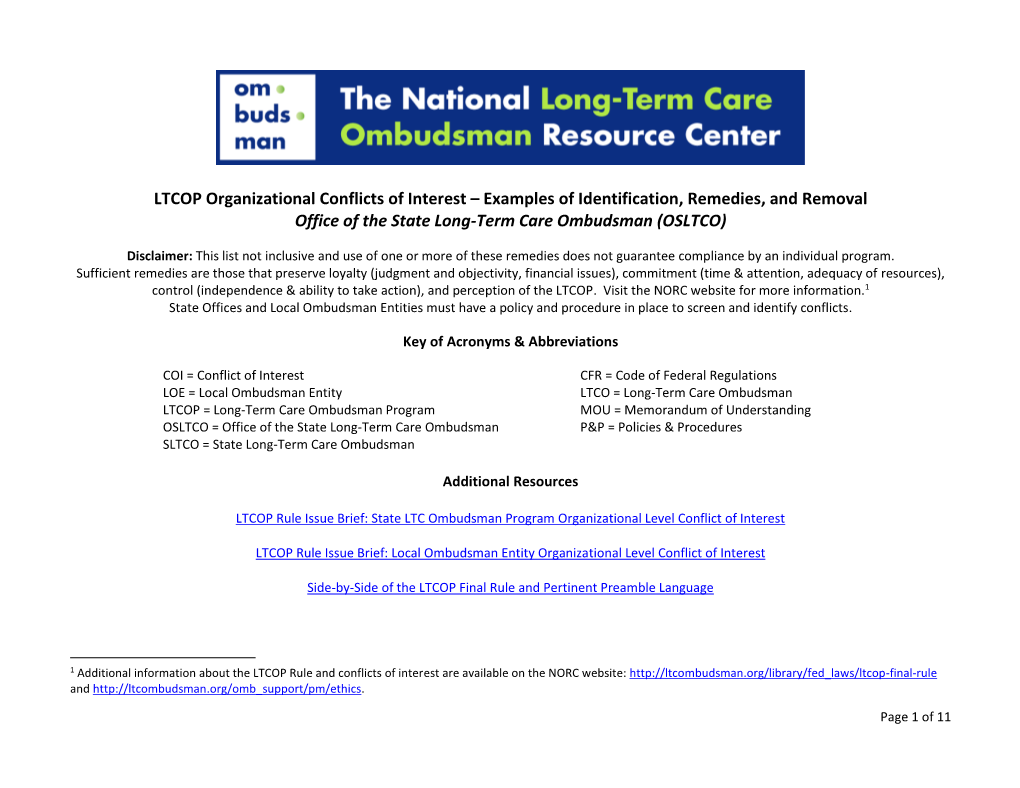 Examples of Identification, Remedies, and Removal Office of the State Long-Term Care Ombudsman (OSLTCO)