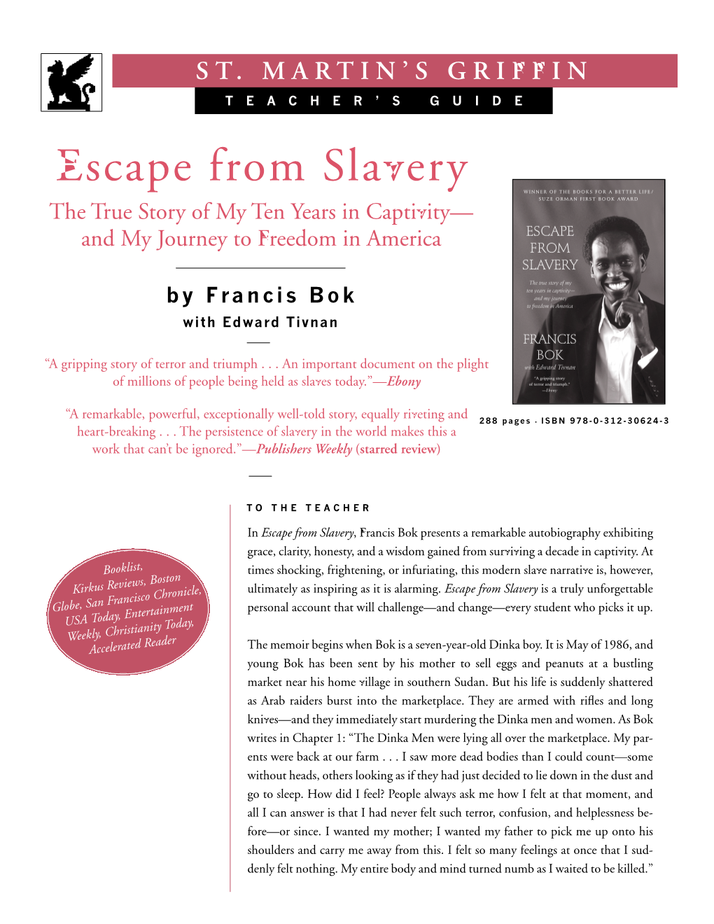 Escape from Slavery TG 2013 Bok Teacher's Guide 8/5/13 1:55 PM Page 1