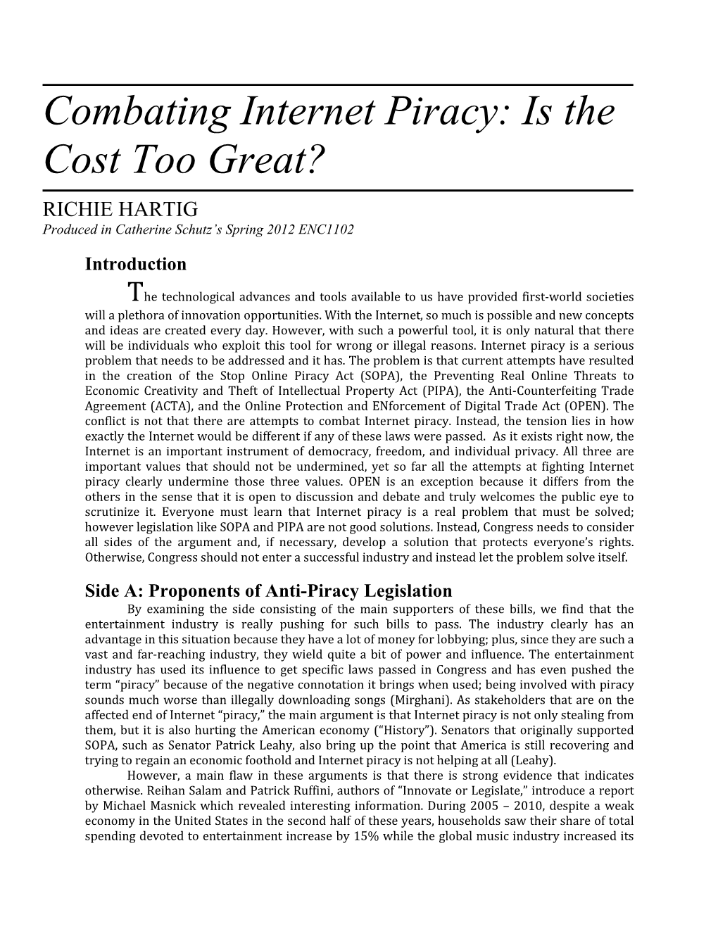 Combating Internet Piracy: Is the Cost Too Great?