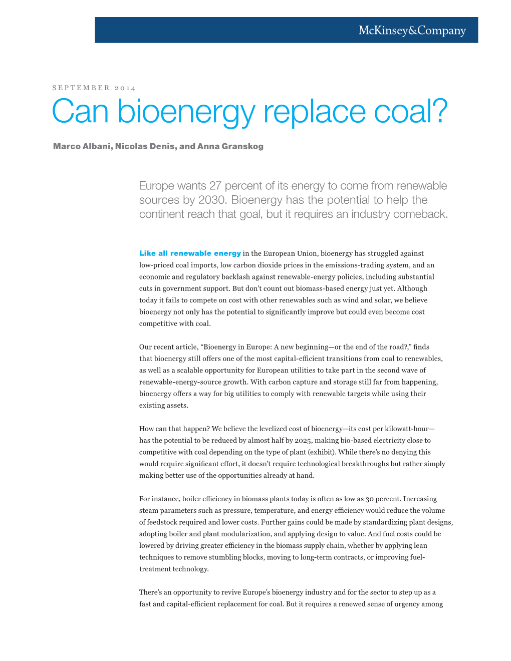 Can Bioenergy Replace Coal?