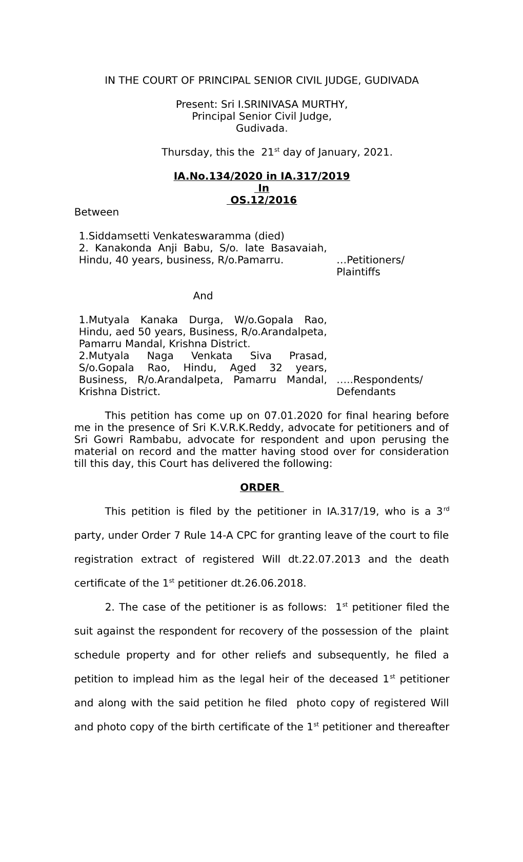 Prl .Senior Civil Judge, Gudivada