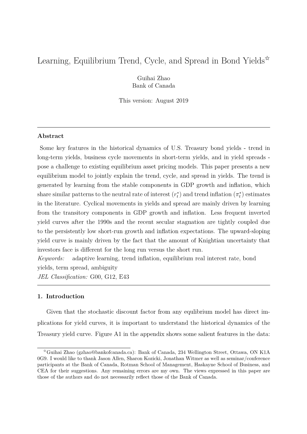 Learning, Equilibrium Trend, Cycle, and Spread in Bond Yields$