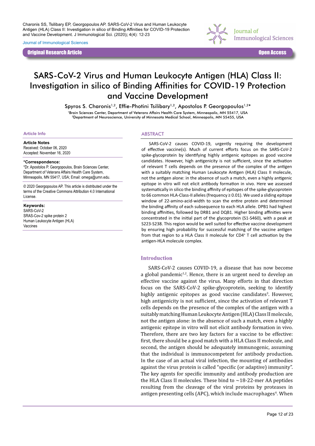SARS-Cov-2 Virus and Human Leukocyte Antigen (HLA) Class II: Investigation in Silico of Binding Affinities for COVID-19 Protection and Vaccine Development