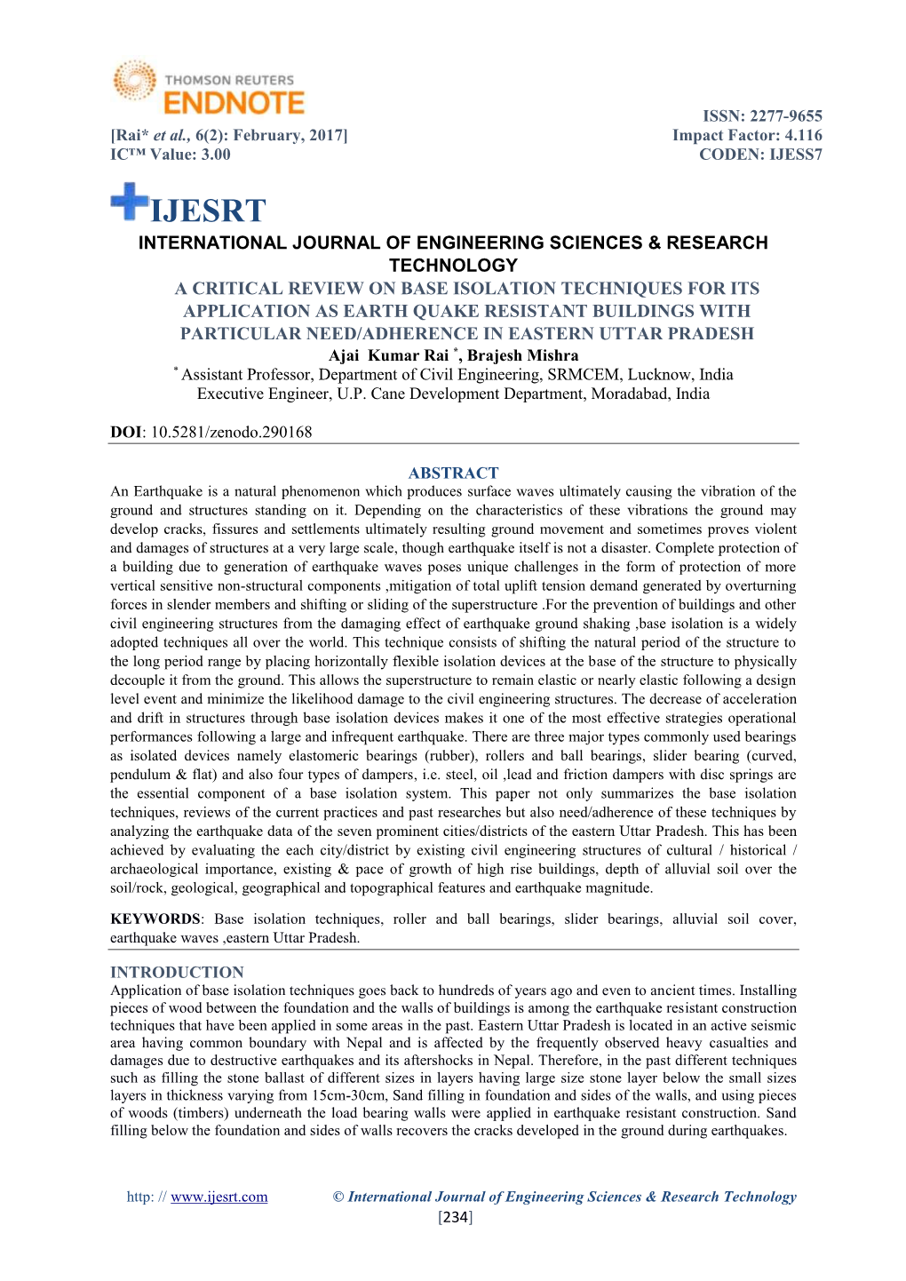 A Critical Review on Base Isolation Techniques for Its