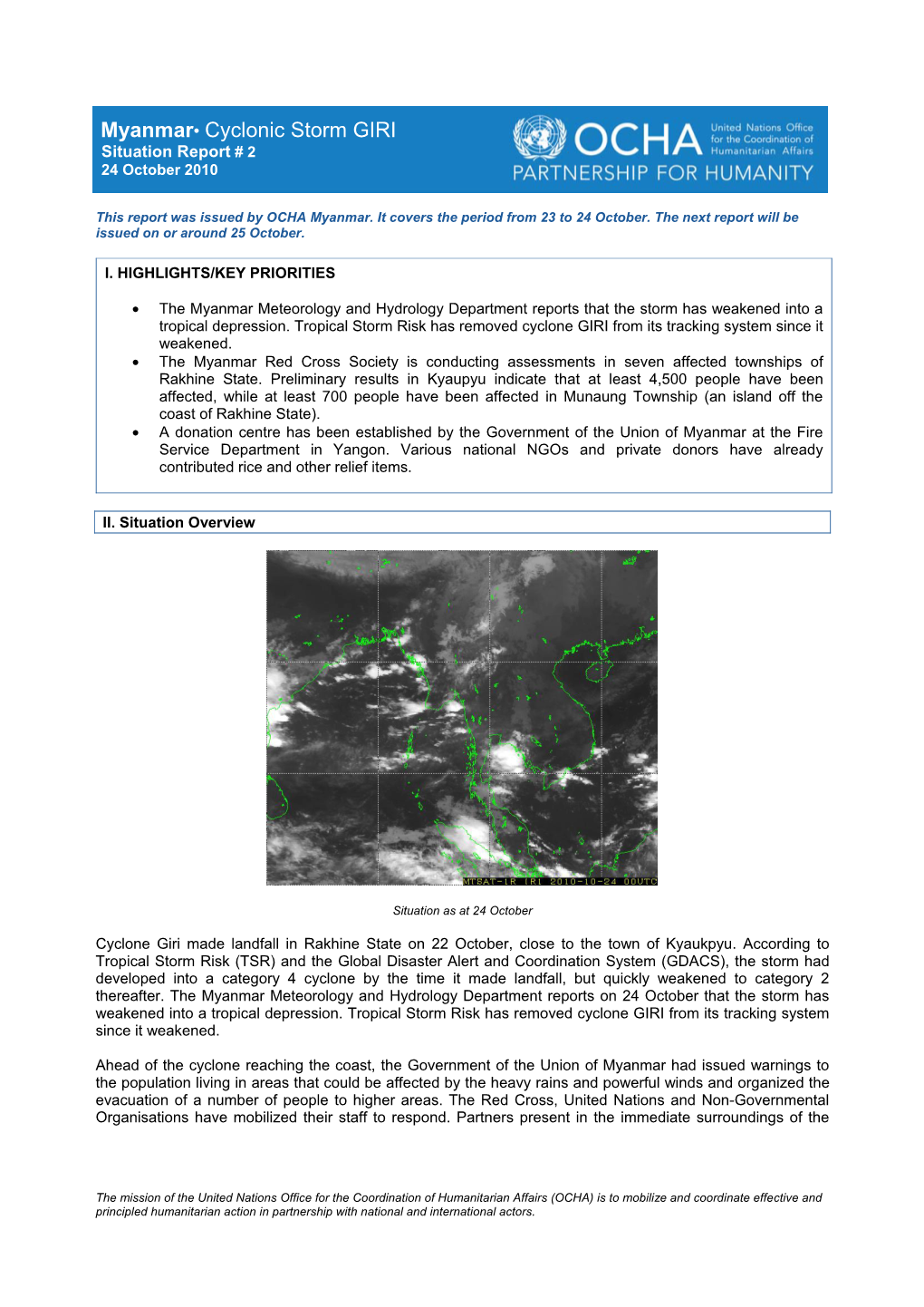 Myanmar• Cyclonic Storm GIRI Situation Report # 2 24 October 2010