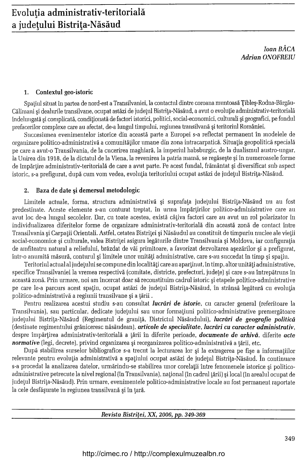 Evolutia Administrativ-Teritorială .,) a Judeţului Bistriţa-Năsăud