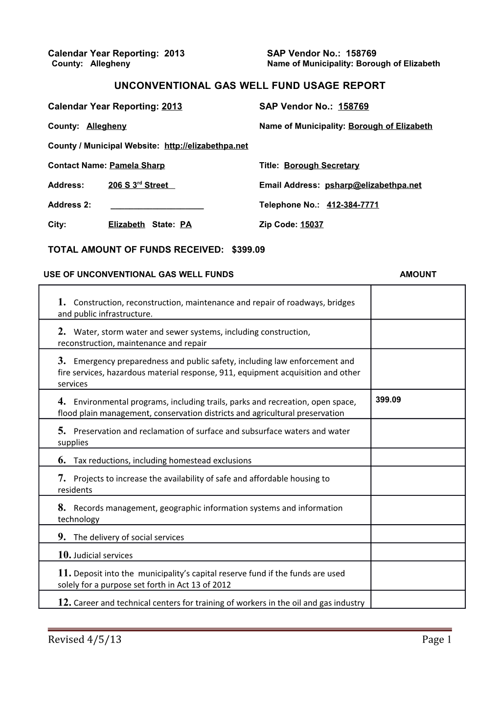 Calendar Year Reporting: 2013 SAP Vendor No.: 158769