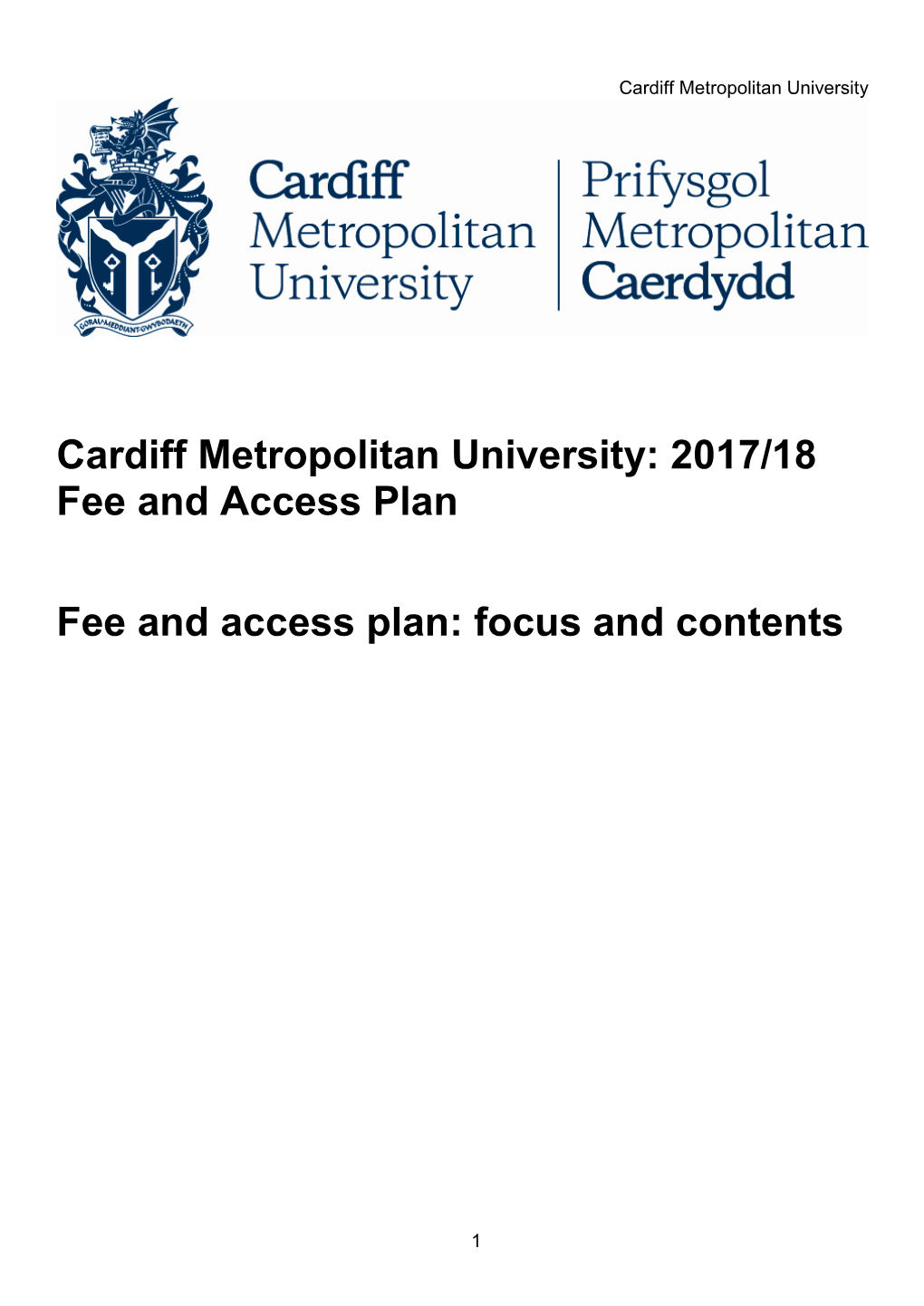 2017/18 Fee and Access Plan Fee