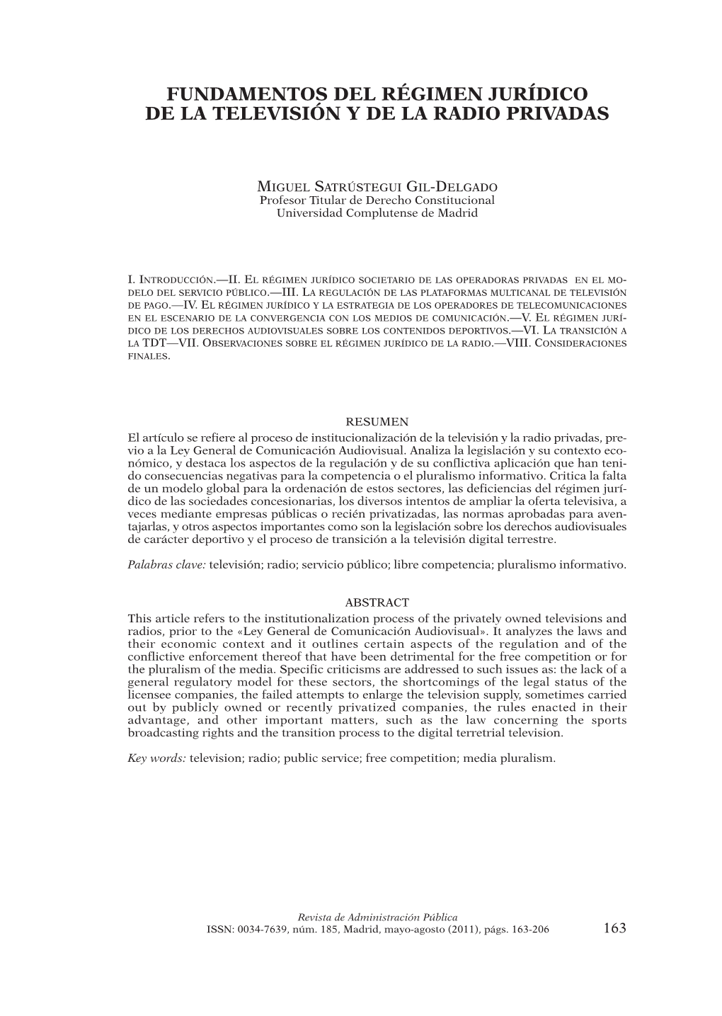 Fundamentos Del Régimen Jurídico De La Televisión Y De La Radio Privadas