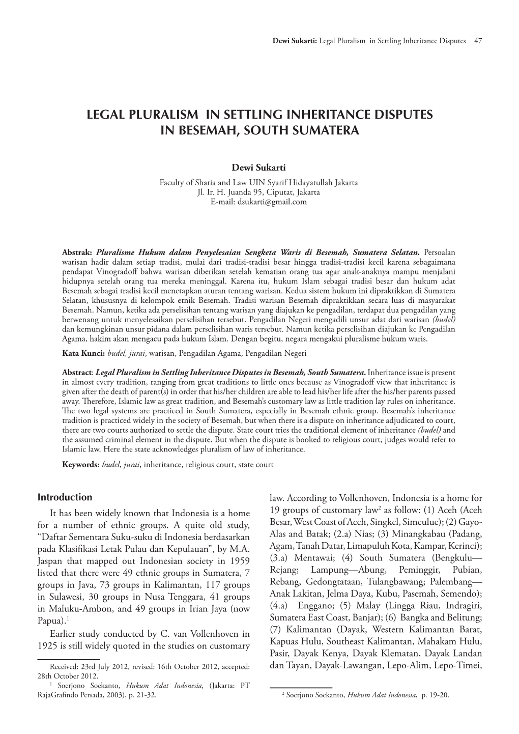 Legal Pluralism in Settling Inheritance Disputes in Besemah, South Sumatera