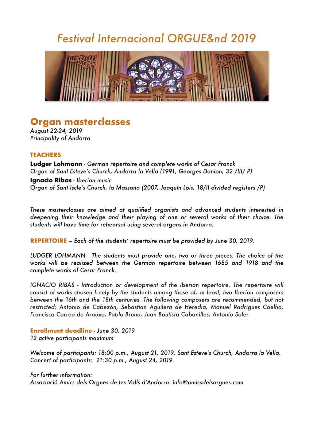 ENG. Organ Masterclasses 2019, Principality of Andorra