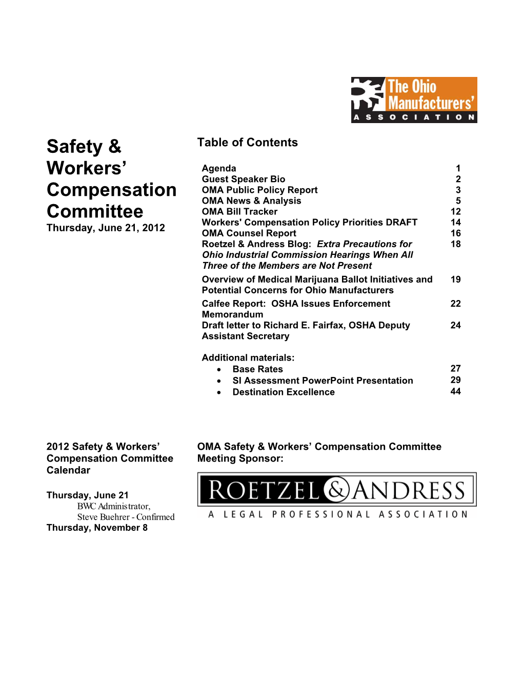 Safety & Workers' Compensation Committee