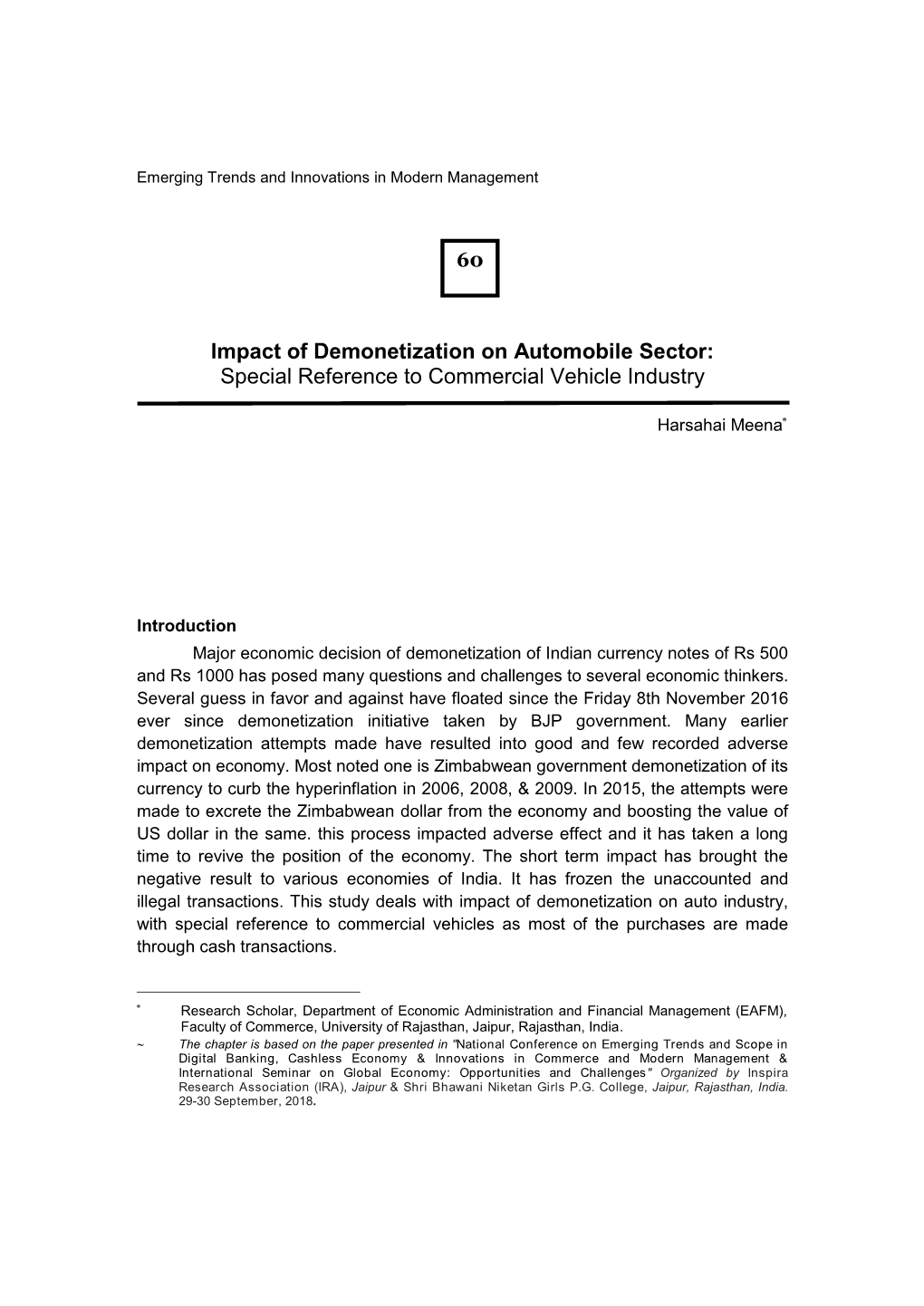 Impact of Demonetization on Automobile Sector: Special Reference to Commercial Vehicle Industry