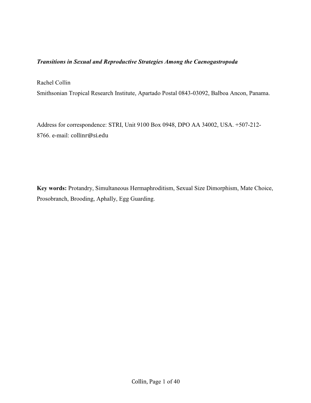 Collin, Page 1 of 40 Transitions in Sexual and Reproductive