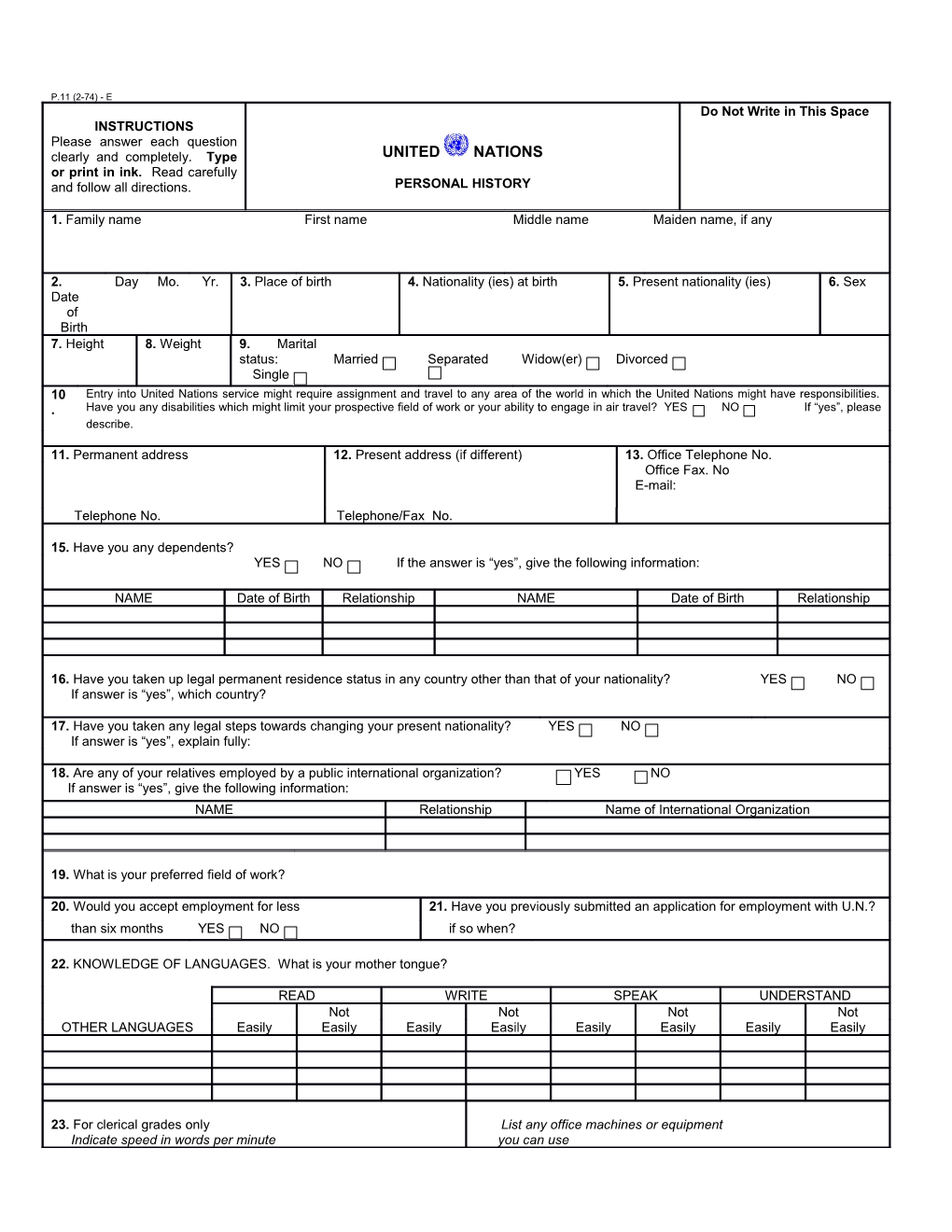 Personal History P11 Form s2